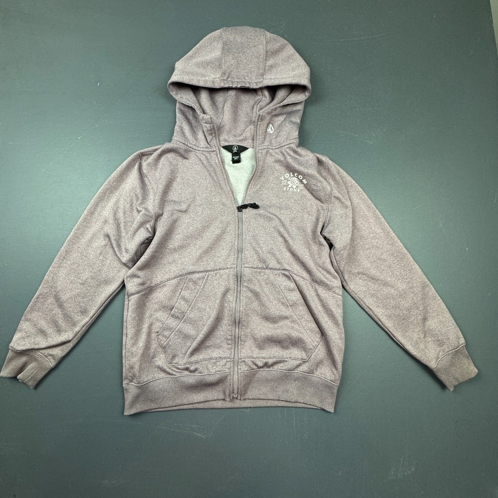 Volcom Boys Size 10Y Medium Mauve Full Zip Fleece Lined Hoodie Logo Sweatshirt